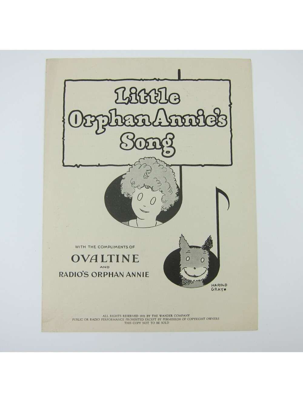 Little Orphan Annie's Song Sheet Music Ovaltine Harold Gray Comic Vintage 1931